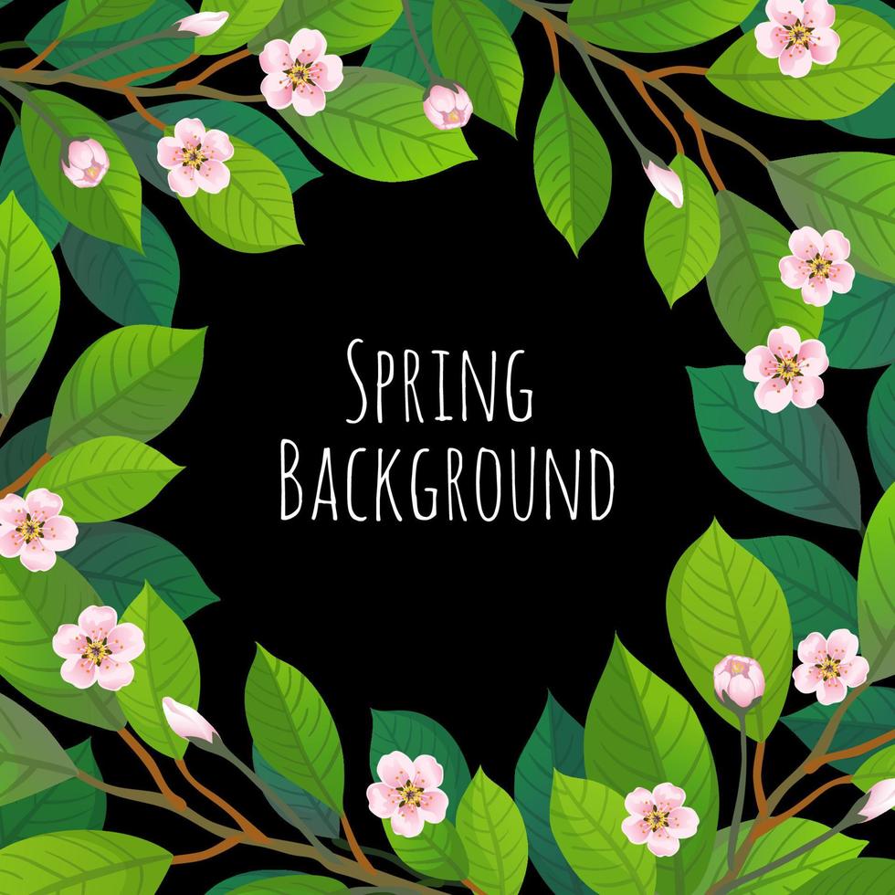 Spring floral background with cherry branches. Vector illustration.