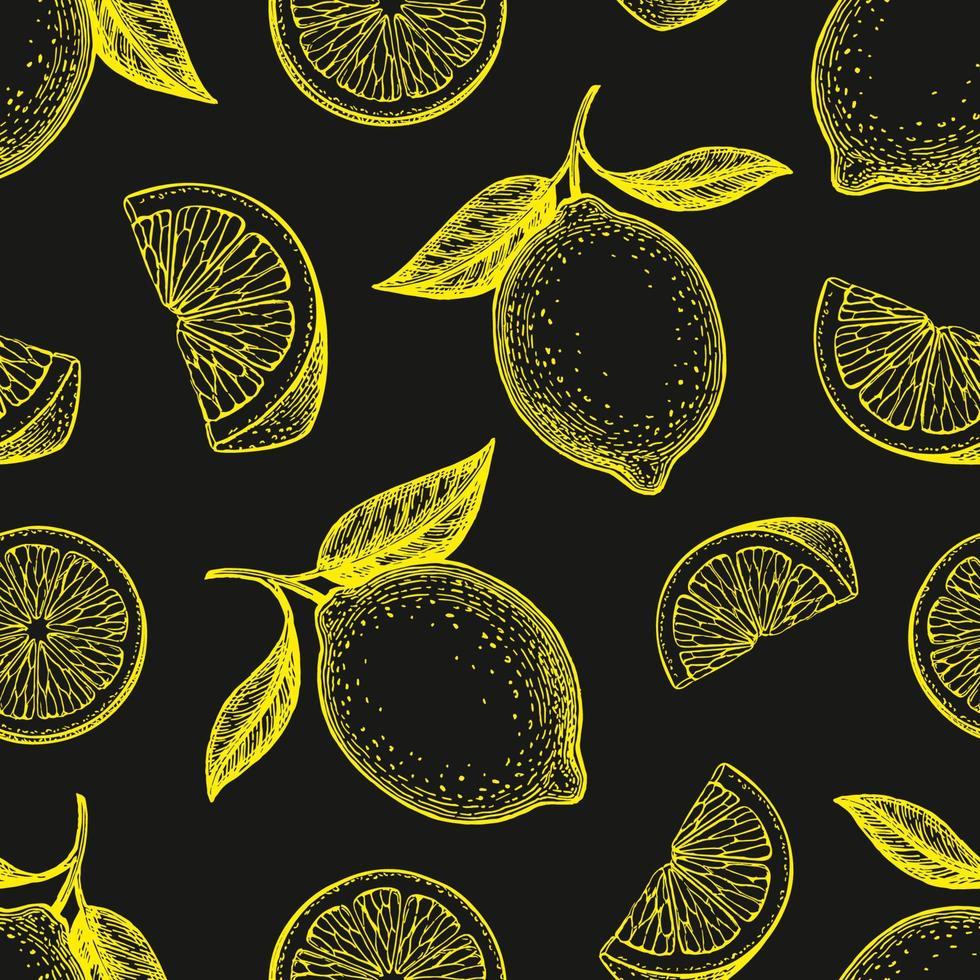 Seamless pattern with hand drawn lemons. Summer background. vector
