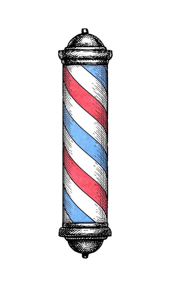Barber shop pole. Ink sketch isolated on white background. Hand drawn vector illustration. Vintage style stroke drawing.