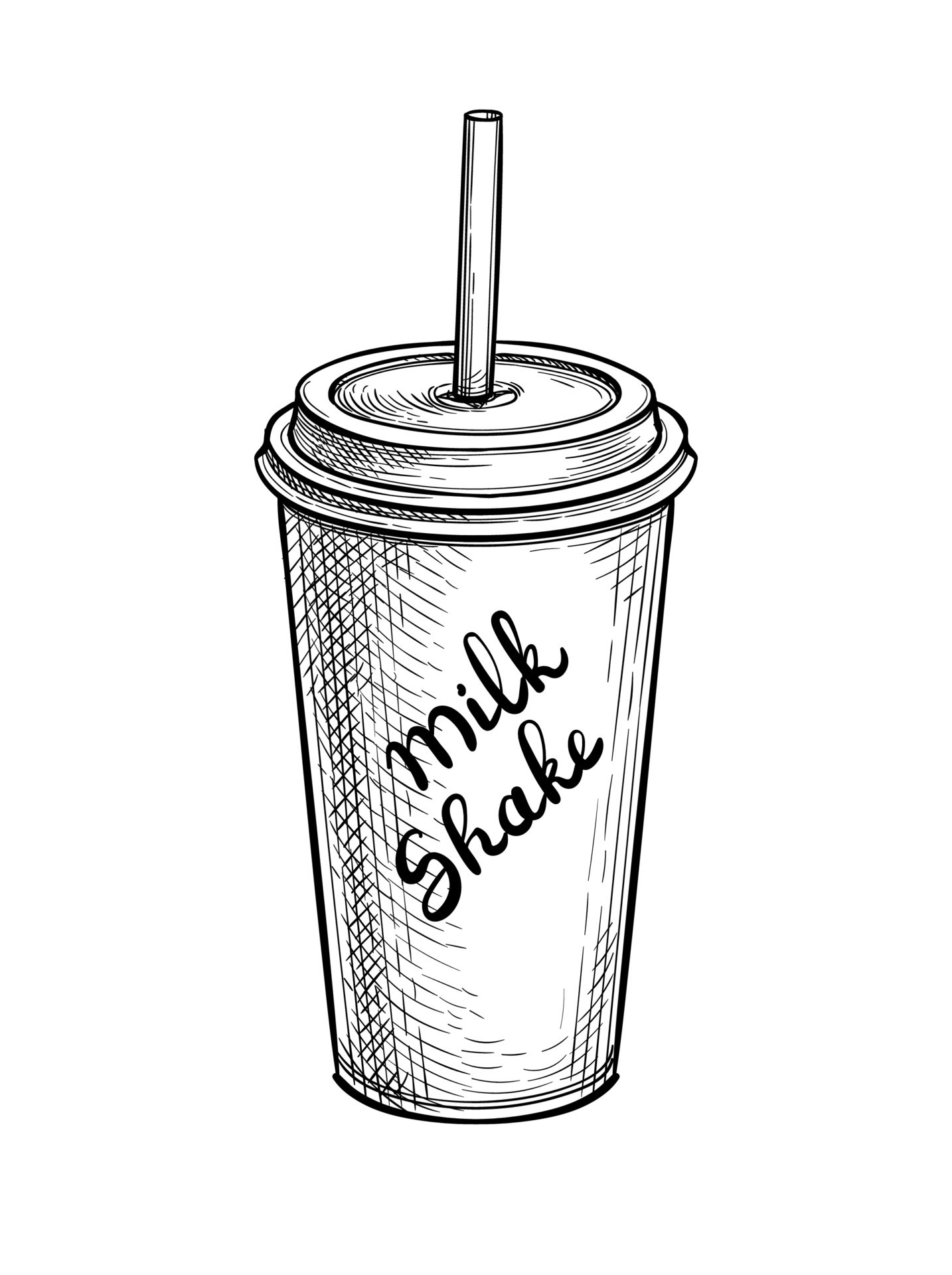 Milkshake in paper or plastic cup with lid and drinking straw. Ink sketch  isolated on white background. Hand drawn text. Vector illustration. Retro  style. 20271898 Vector Art at Vecteezy