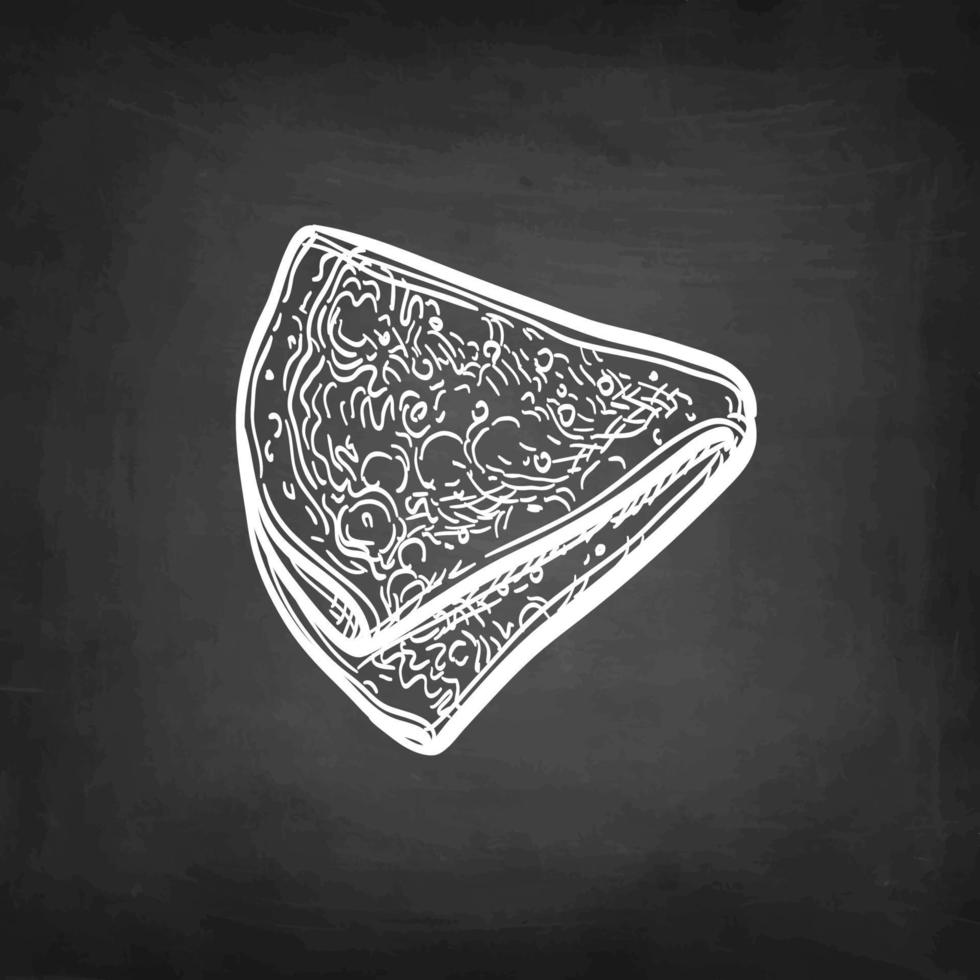 Folded French crepe or Russian blini. Chalk sketch on blackboard background. Hand drawn vector illustration. Retro style.