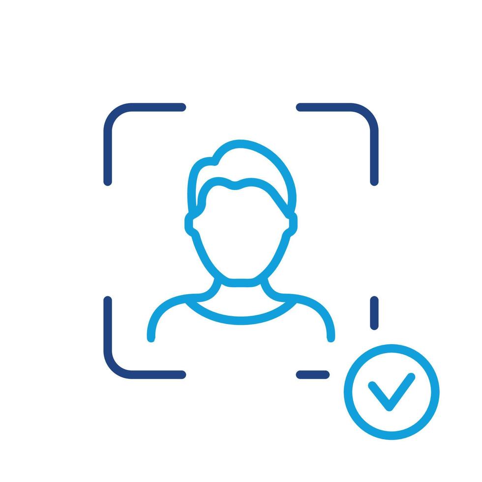 escanear el icono de la línea de identificación de la cara. pictograma lineal de reconocimiento facial. símbolo de esquema de tecnología de identificación biométrica. verificación en el símbolo del teléfono inteligente. trazo editable. ilustración vectorial aislada. vector