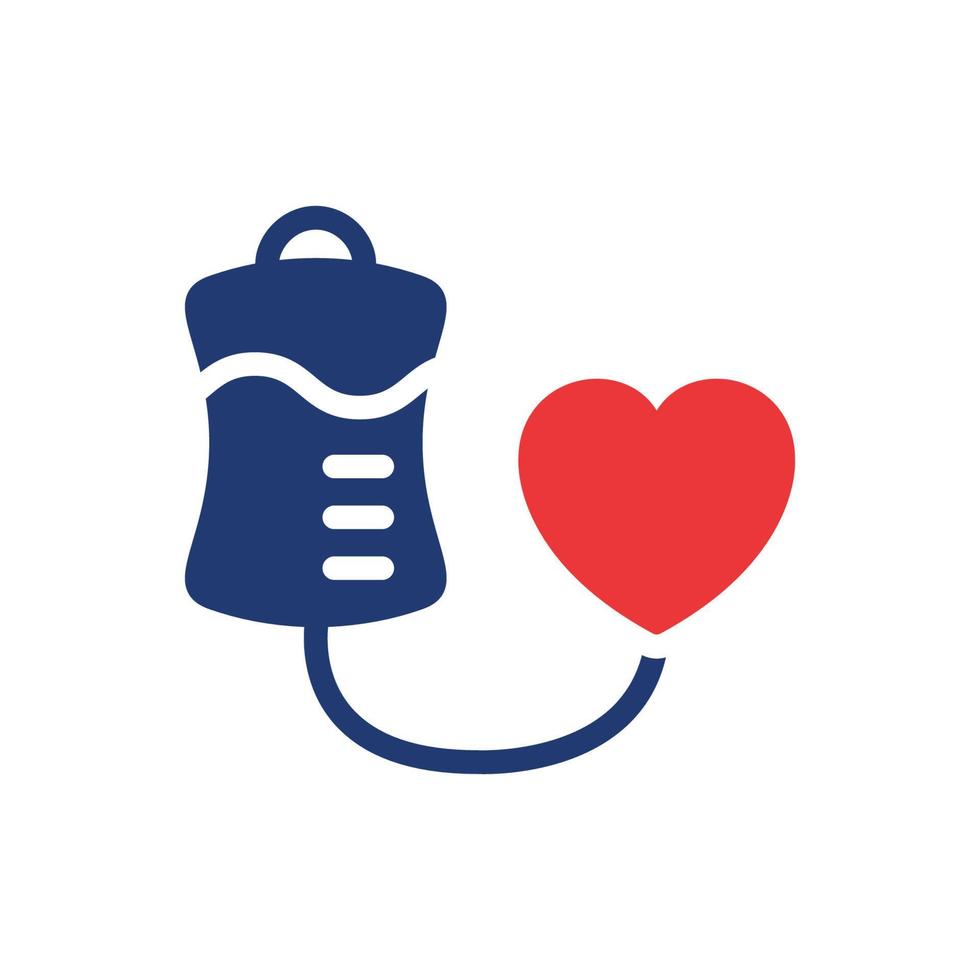 Blood Donation Bag with Heart Silhouette Icon. Concept of Transfusion Blood. Symbol of Support, Volunteer, Charity and Donation Organization. World Donor Day. Vector illustration.