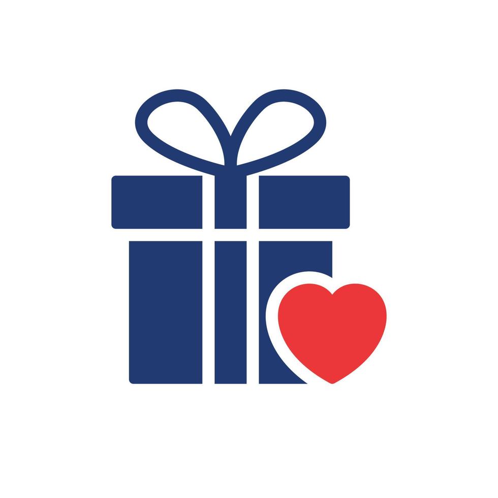 regalo caja con cinta arco y corazón silueta icono. caja de regalo en donación y caridad concepto pictograma. sorpresa caja para fiesta icono. aislado vector ilustración.