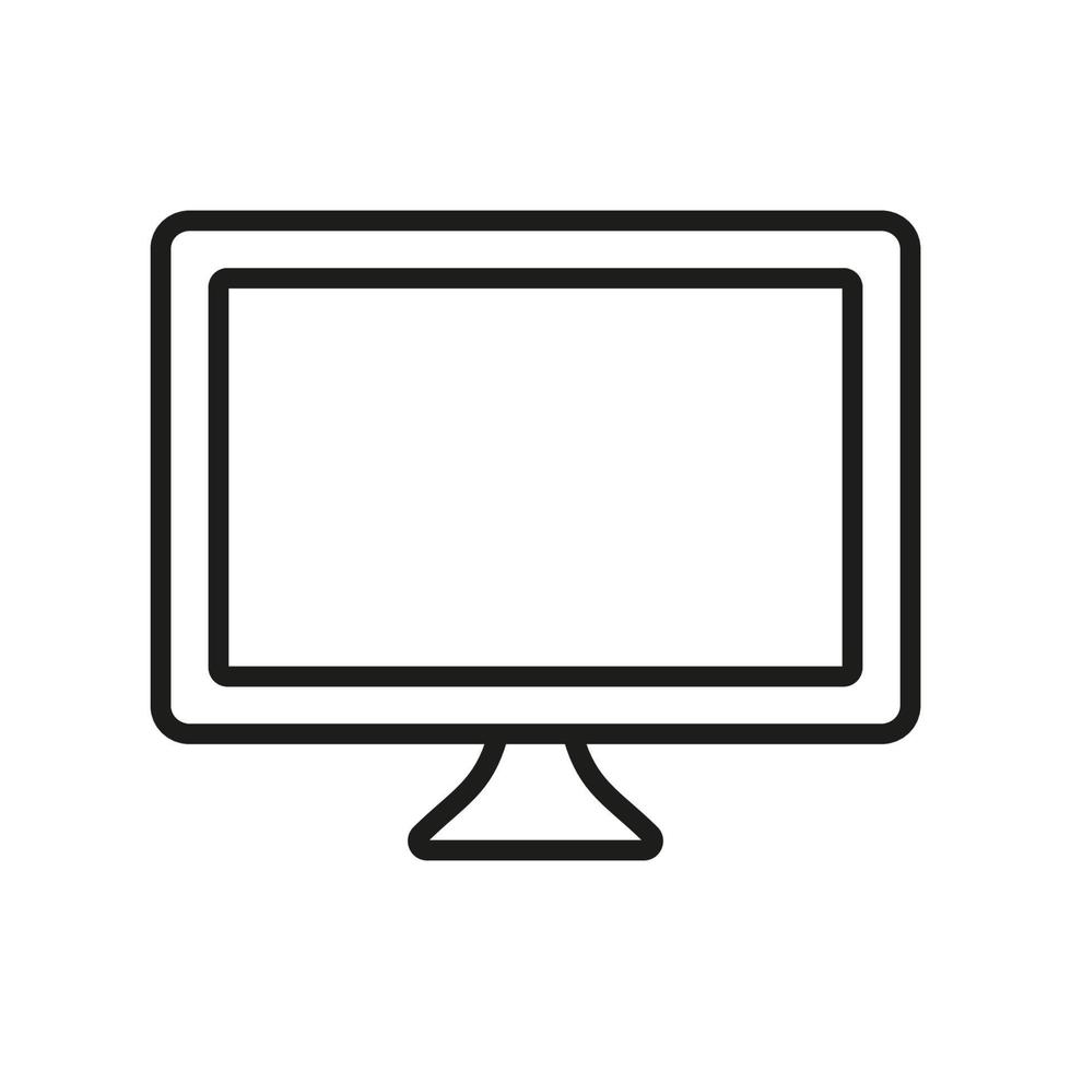 Computer Monitor Line Icon. PC Wide Screen Desktop Linear Pictogram. TV with Digital LCD Technology Outline Symbol. Monitor Screen Sign. Editable Stroke. Isolated Vector Illustration.