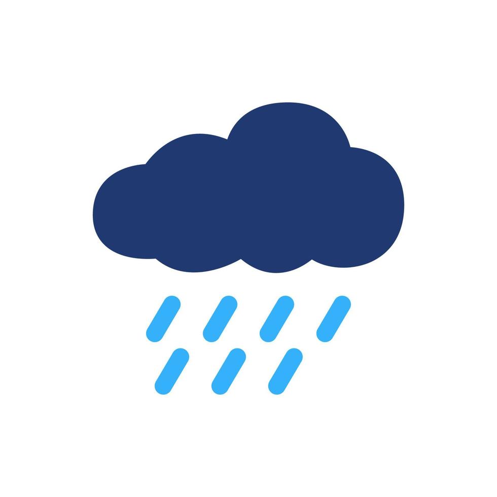 Rain Silhouette Color Icon. Cloudy and Rainy Weather. Heavy Shower or Downpour Colorful Pictogram. Raindrop and Cloud Icon. Vector Isolated Illustration.