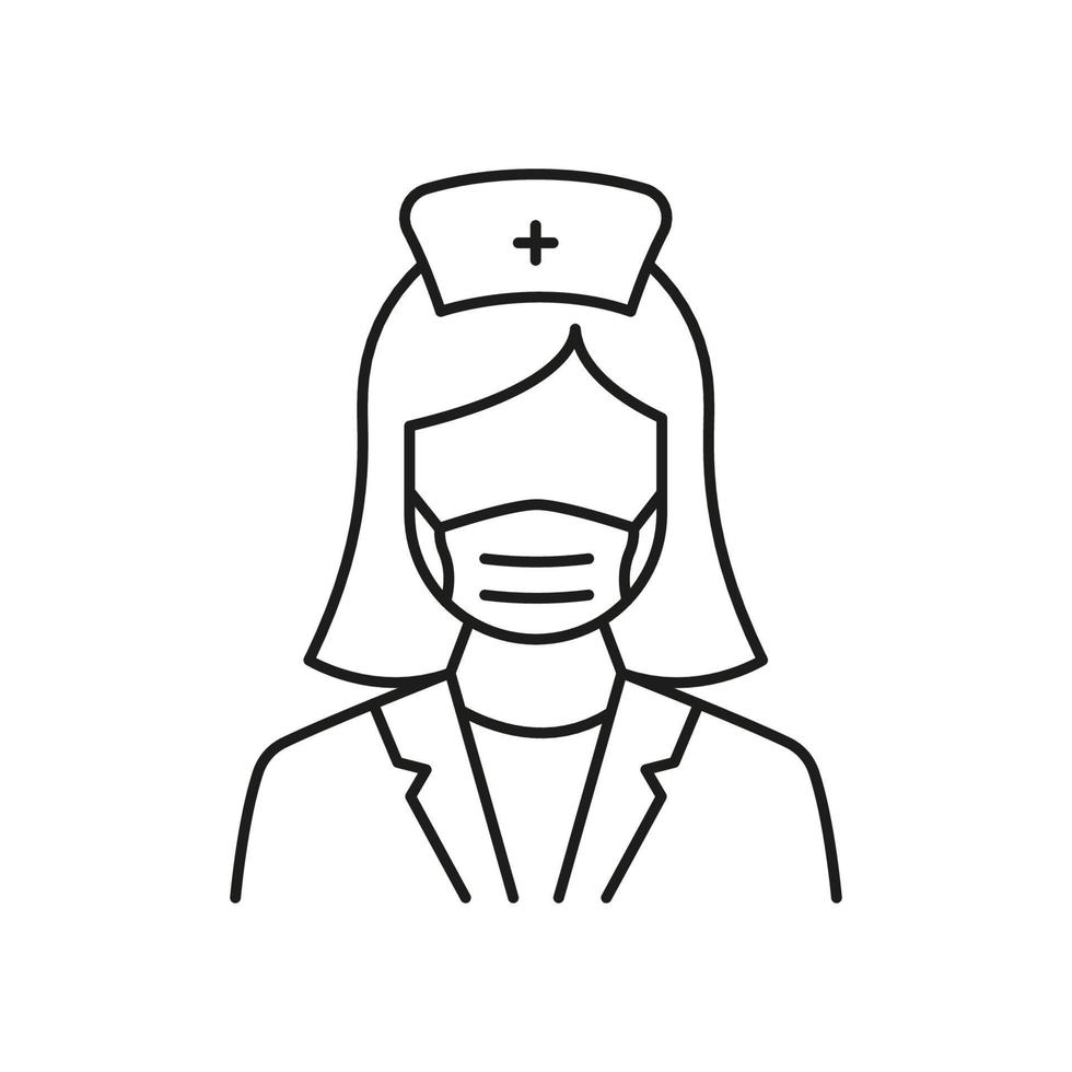 Professional Doctor with Stethoscope Line Icon. Female Physicians Specialist and Assistant Linear Pictogram. Editable Stroke. Isolated Vector Illustration.