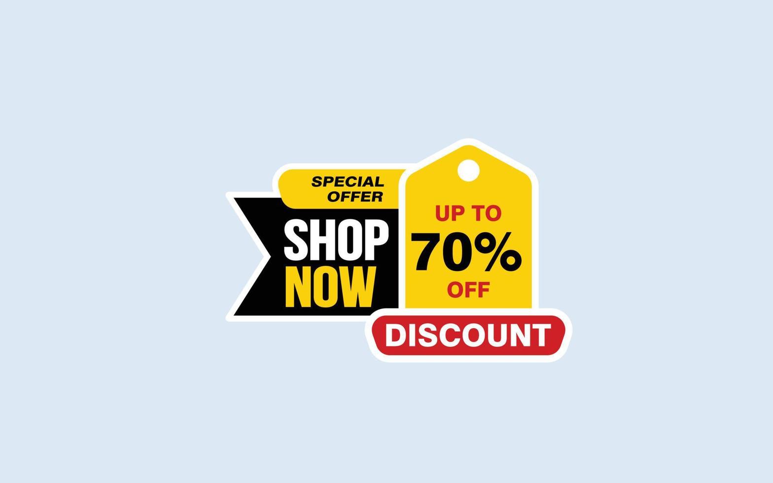 70 Percent SHOP NOW offer, clearance, promotion banner layout with sticker style. vector