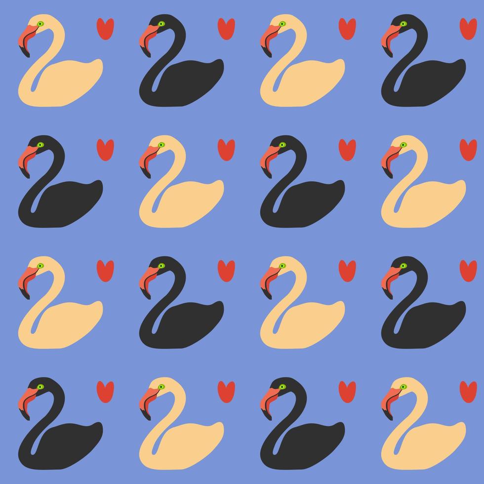 Vector seamless pattern with flamingos and hearts.