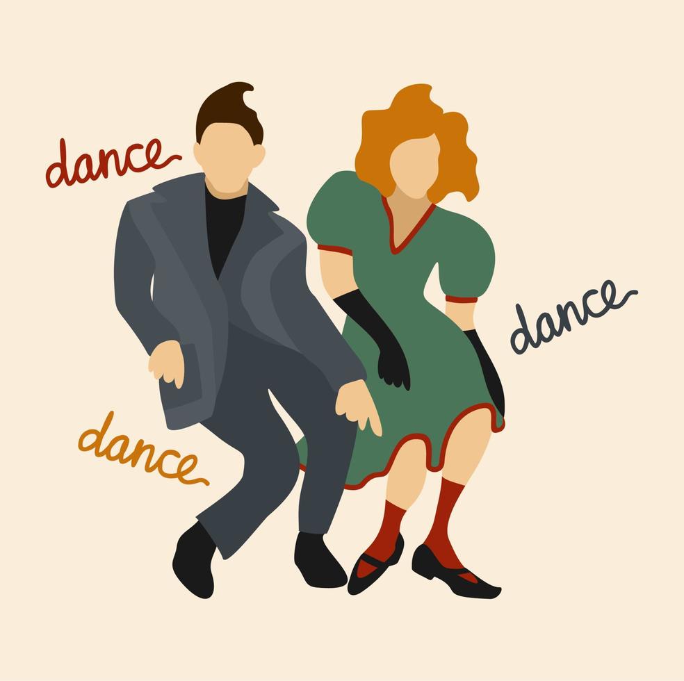 Man and woman in dance. Vector isolated illustration with lettering.