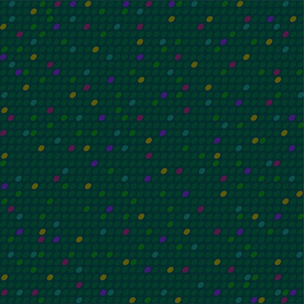 Vector seamless abstract pattern with colorful small drops on dark green background.