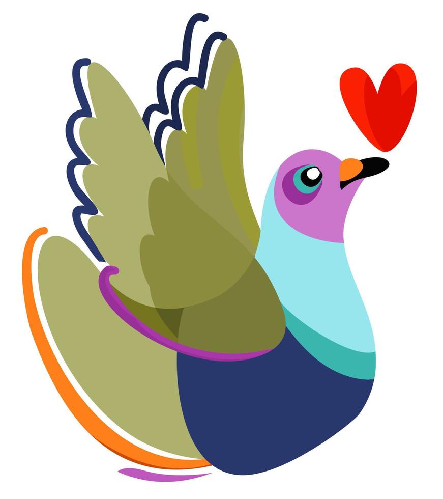 Vector isolated illustration of pigeon with heart on his beak.