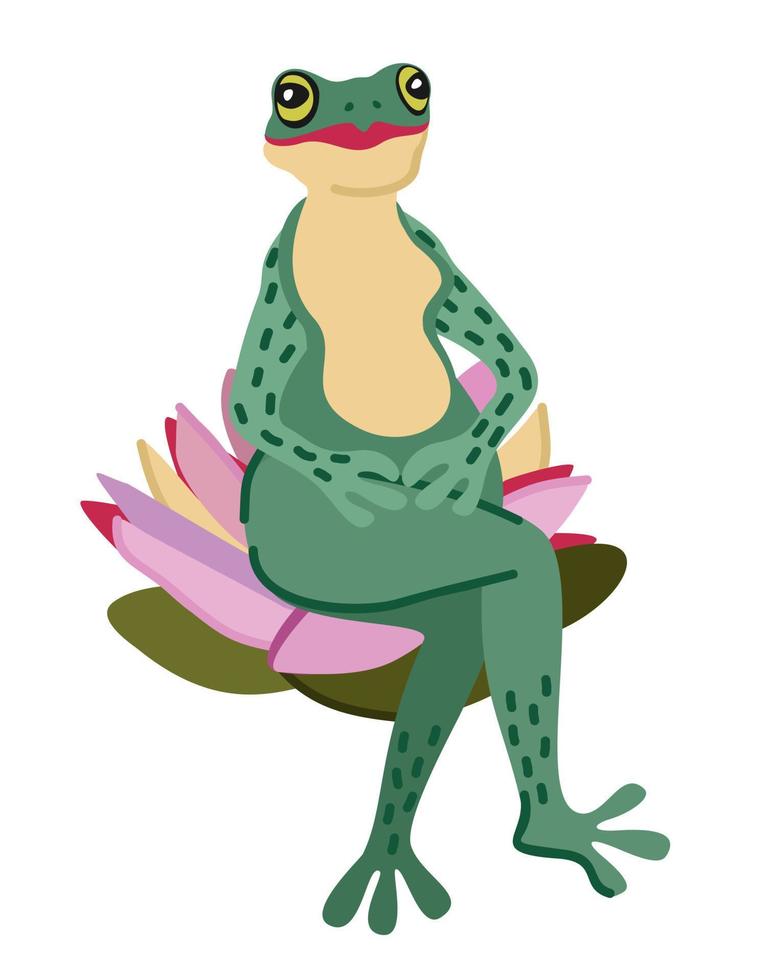 Vector isolated illustration of frog sitting in water lily.