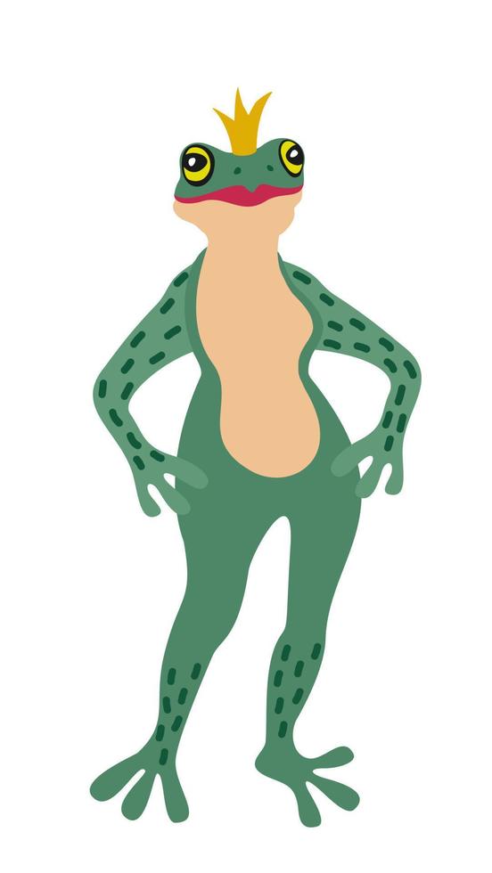 Princess frog with a crown. Vector isolated illustration. Fairytale animal.
