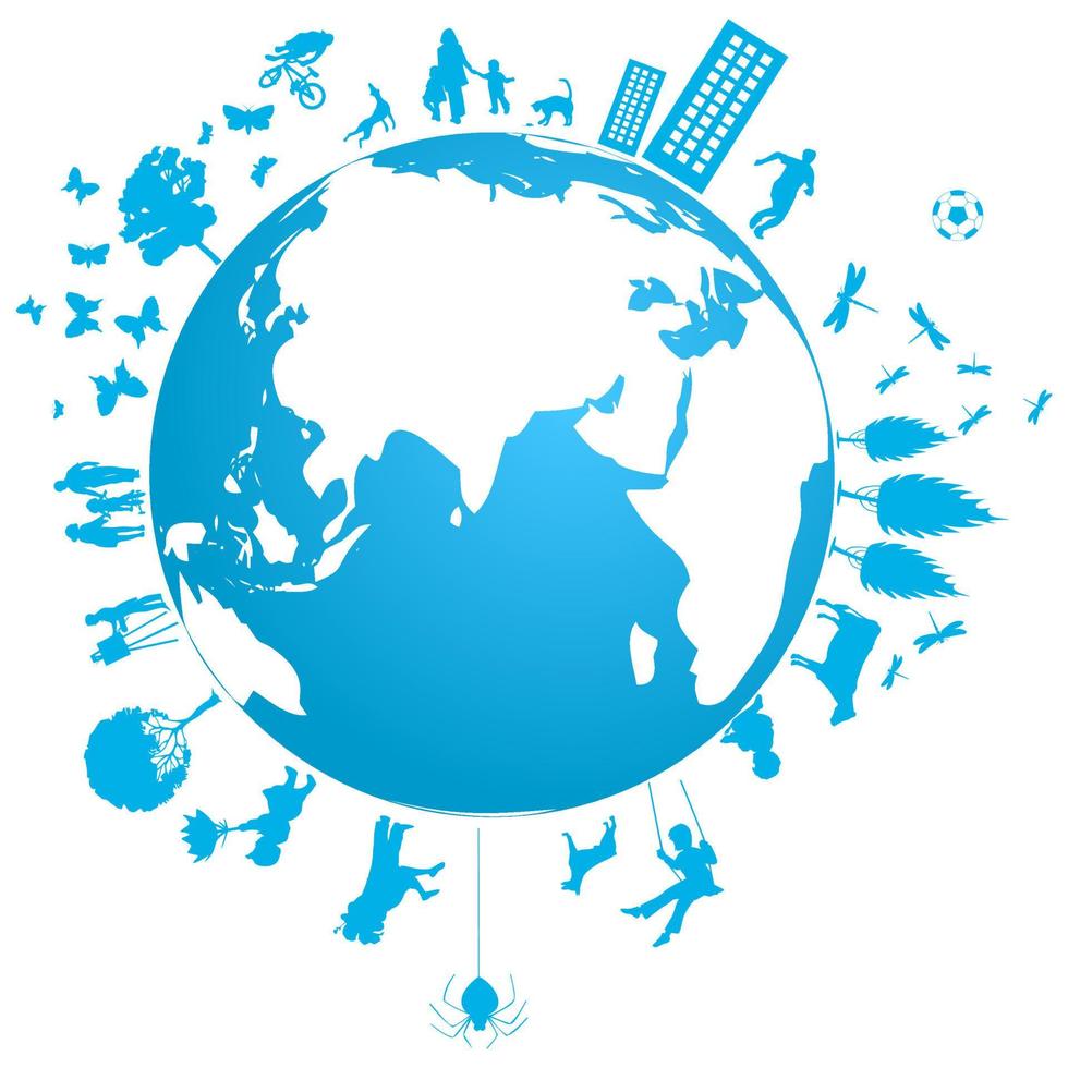 Blue planet and its inhabitants. A vector illustration