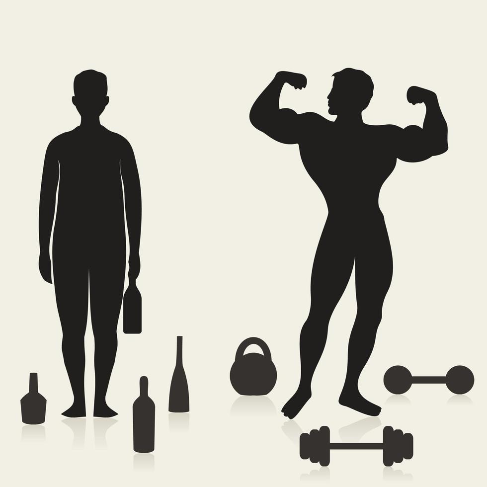 The sportsman and the alcoholic in comparison. A vector illustration