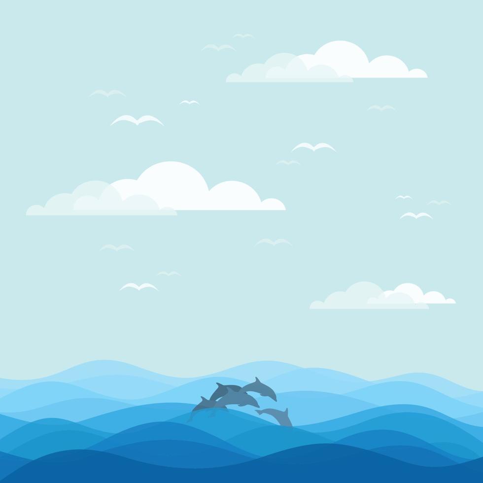 Delphine floating in the sea. Vector illustration