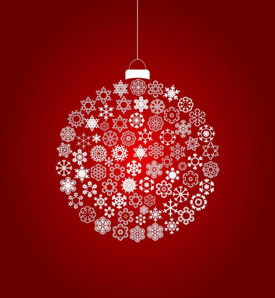 New Year's sphere from snowflakes on a red background. A vector illustration