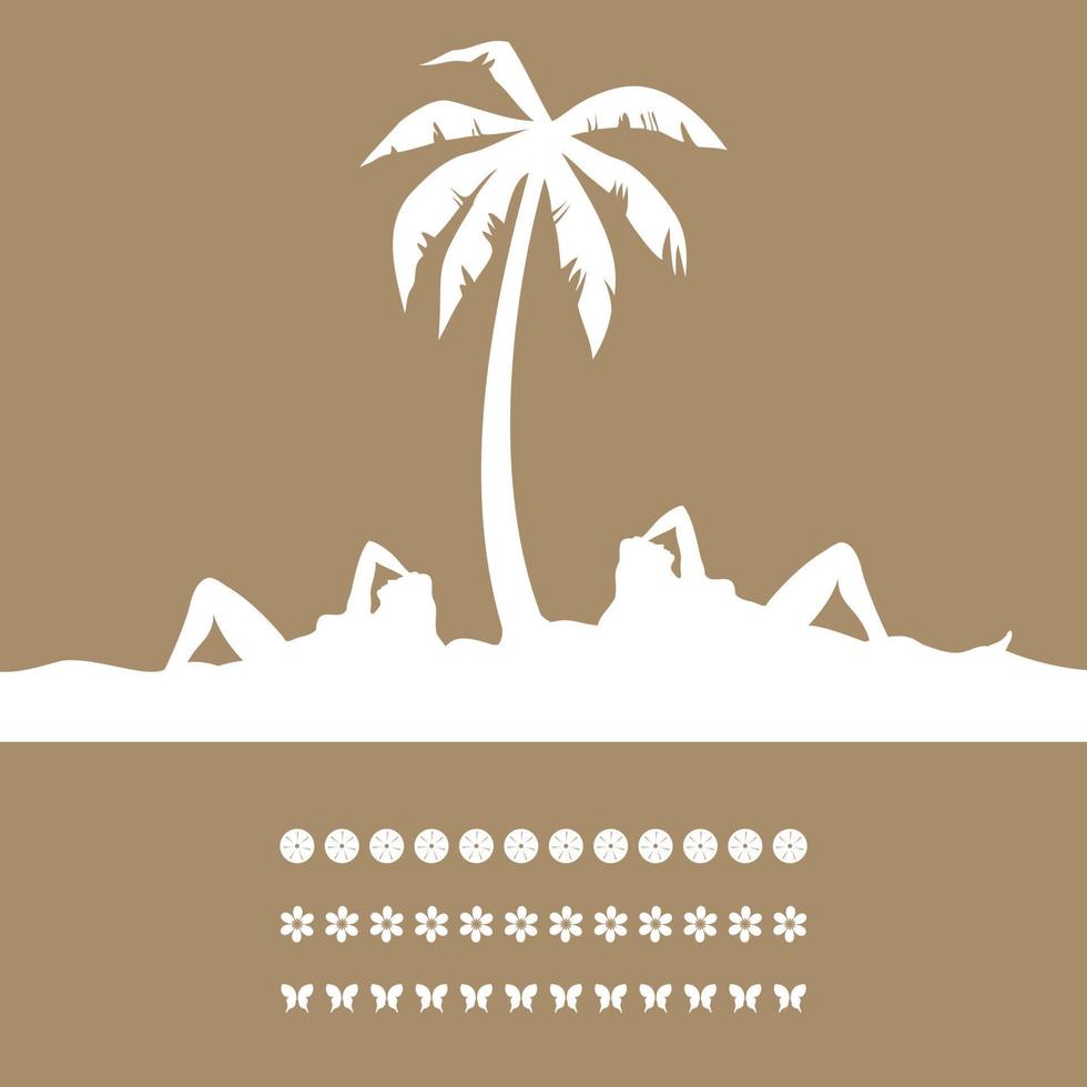 Women have a rest on a resort under a palm tree. A vector illustration