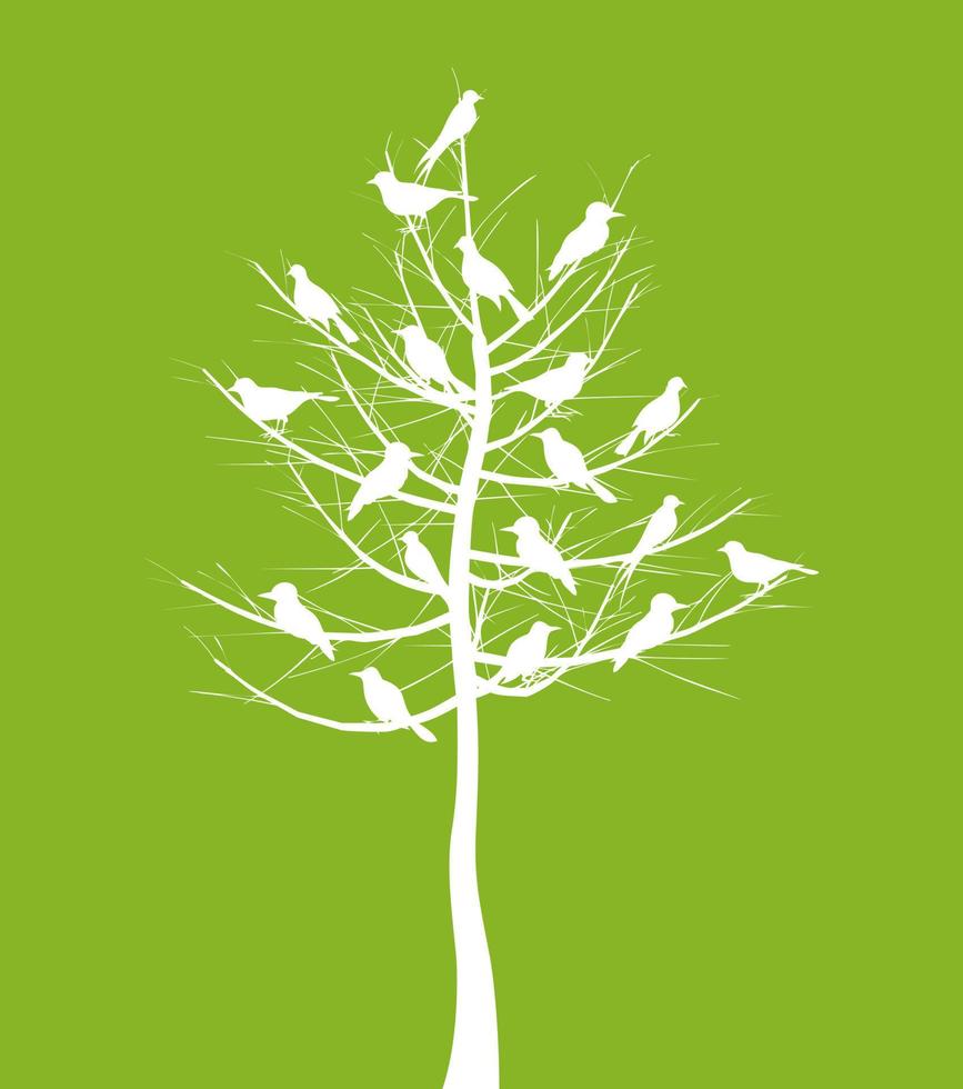 On a tree birds sit. A vector illustration