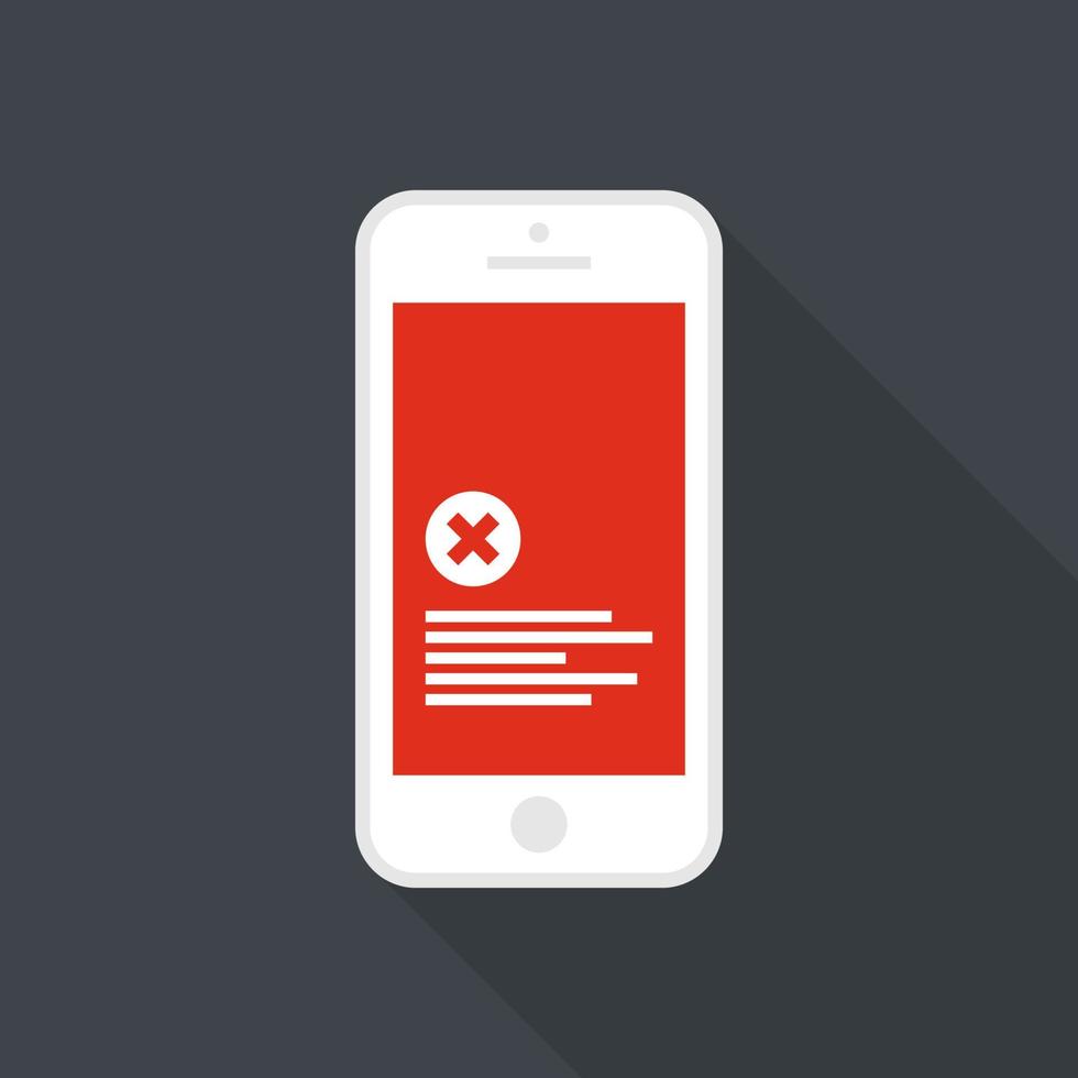 Red screen of error in your phone. Vector illustration