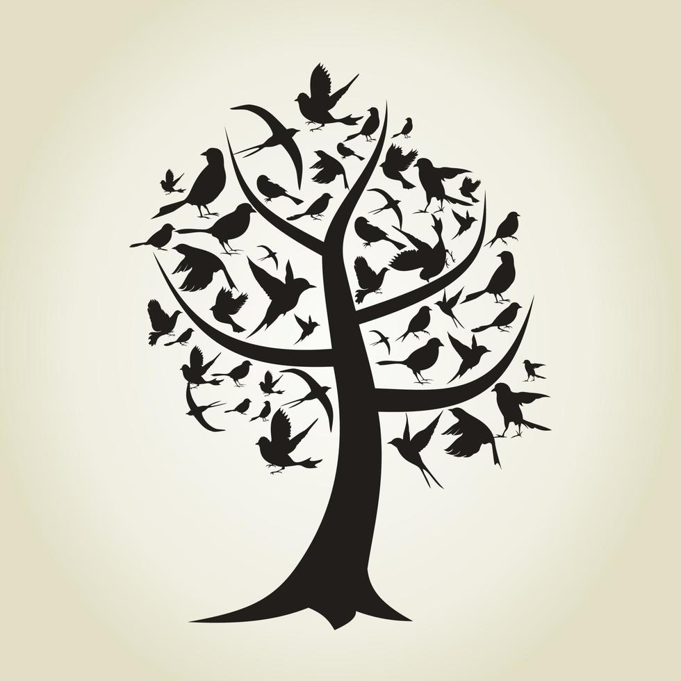 On a tree birds sit. A vector illustration