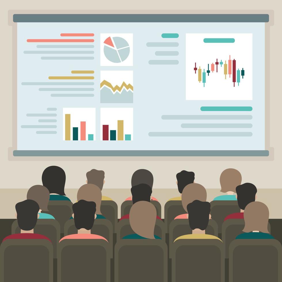 People in the audience at the presentation. Vector illustration