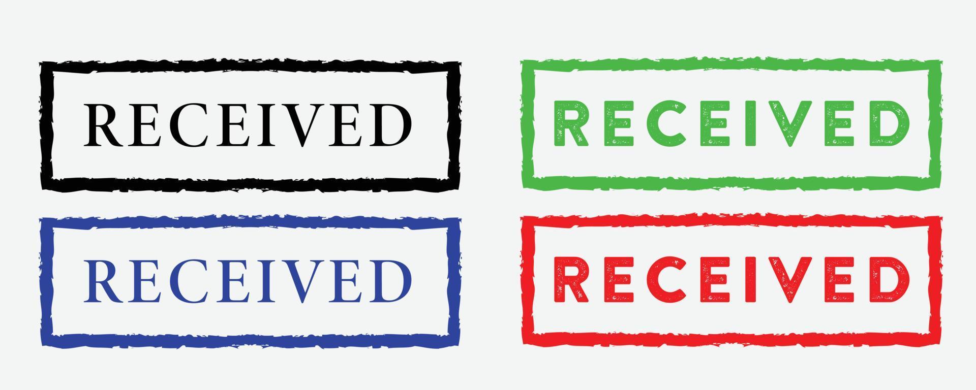 Received rubber stamp on white, Received rubber stamp in rectangular border or frame. Red steal for product delivery service, receiving purchase approval, shipping confirmation mark, vector