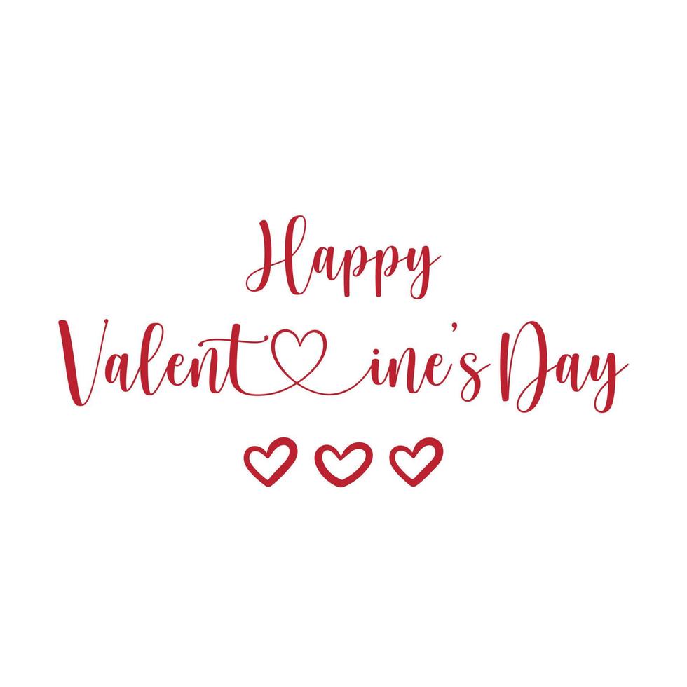 red Happy Valentine's day text, hand lettering typography poster on white background. Vector illustration. Romantic quote postcard, card, invitation, banner template.