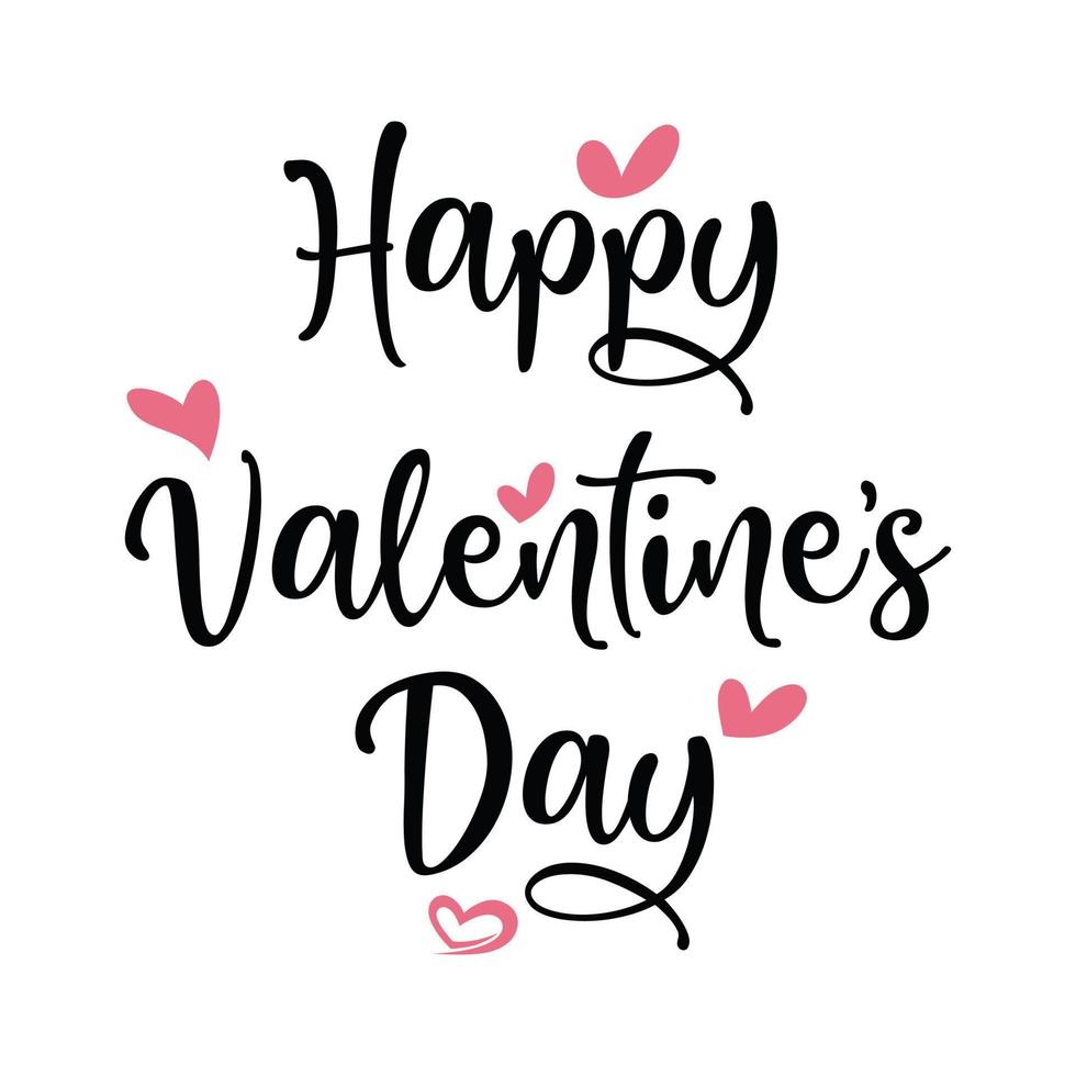 happy valentines day typography with doodle pink hearts Lettering isolated on white Background Vector Illustration of a Valentines Day Card.