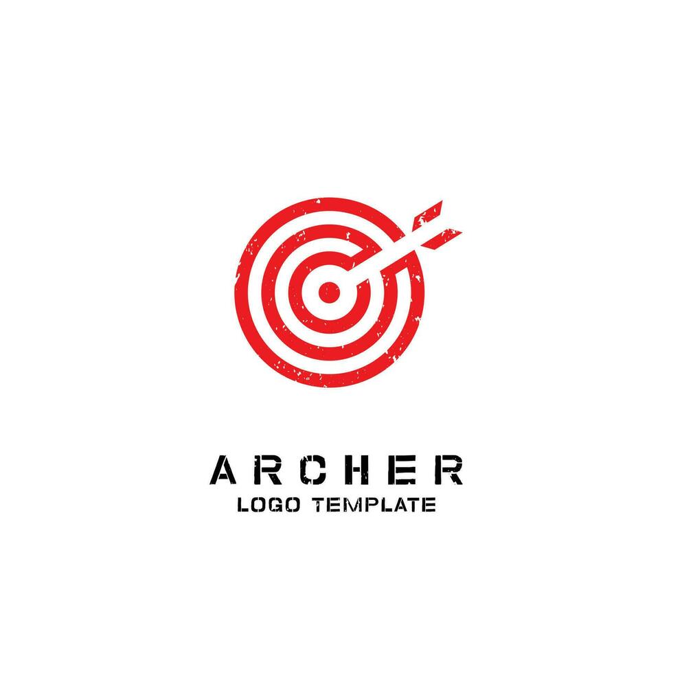 Red archer arrow logo design illustration Rounded vintage retro old symbol vector icon idea in a simple, custom, minimalist flat style with grain stencil effect. Little Company Identity Branding