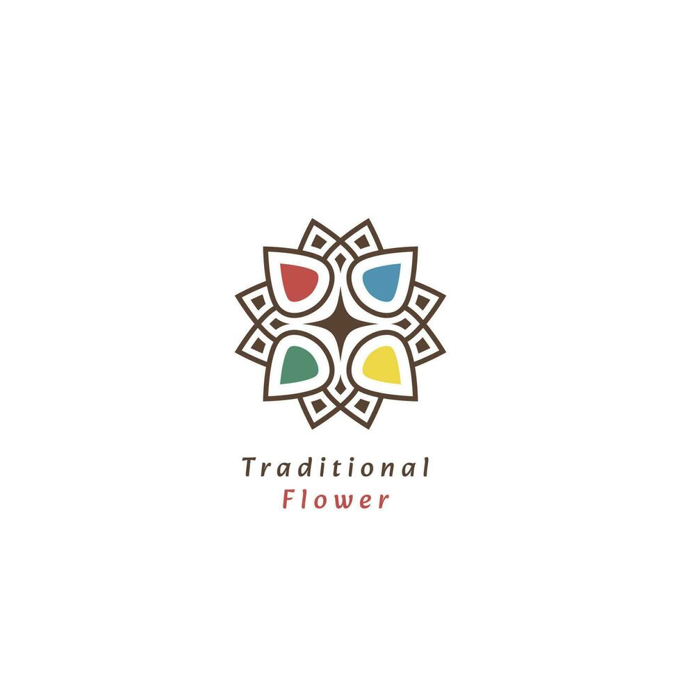 Asian traditional color abstract flower logo design illustration Luxury color pattern flower Asian Islamic Thai nature fullcolor border element ornament spa template simple custom minimalist flat vector