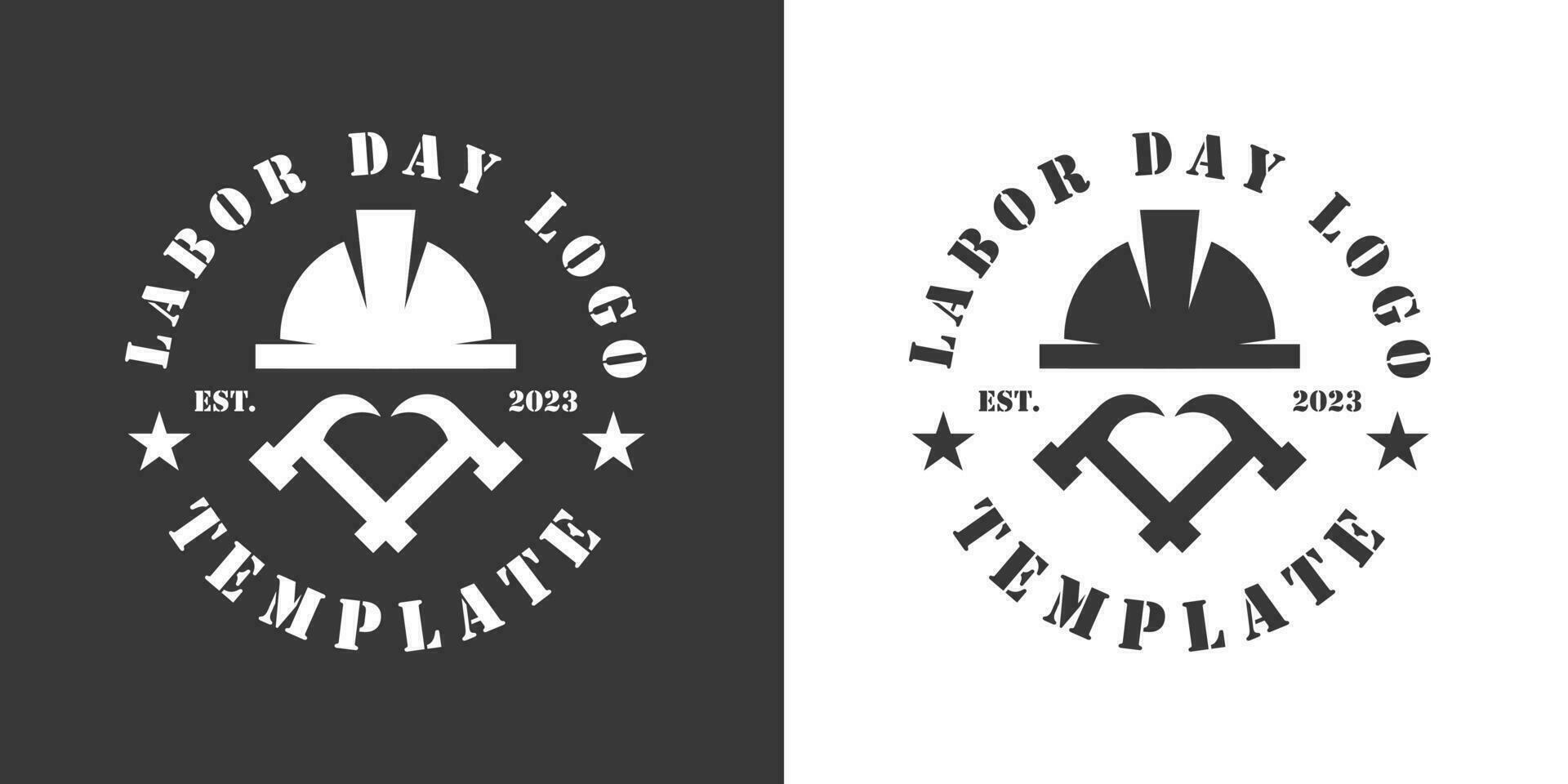 Labor Day silhouette logo design illustration Creative idea black simple flat symbol vector icon for international day holiday work. American professional handyman service gear