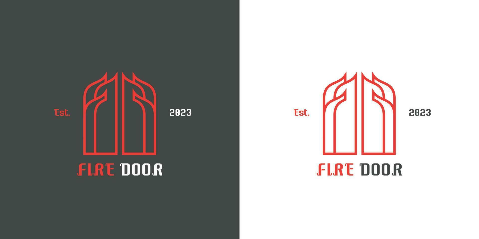 Illustration of a red door niche design A simple flat symbol and vector icon next to devil equipment that is linear and minimalist is a creative idea. for corporate brands