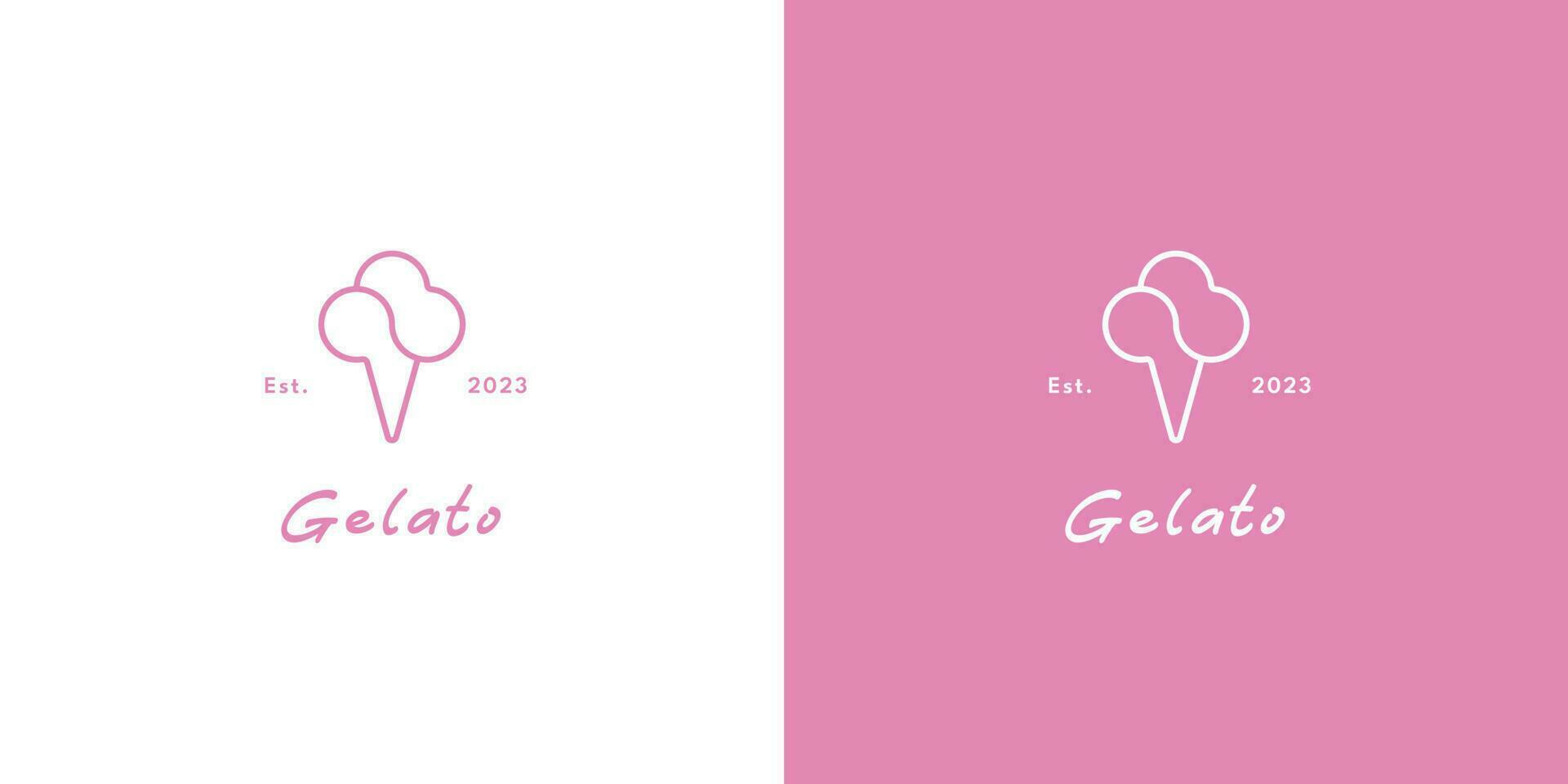 Illustration of a minimalist gelato logo Creative idea icon vector symbol  flat, simple, monoline silhouettes of milk, ice cream, and cold pink drinks  clean, elegant fast food. Scoop, cone, sundae