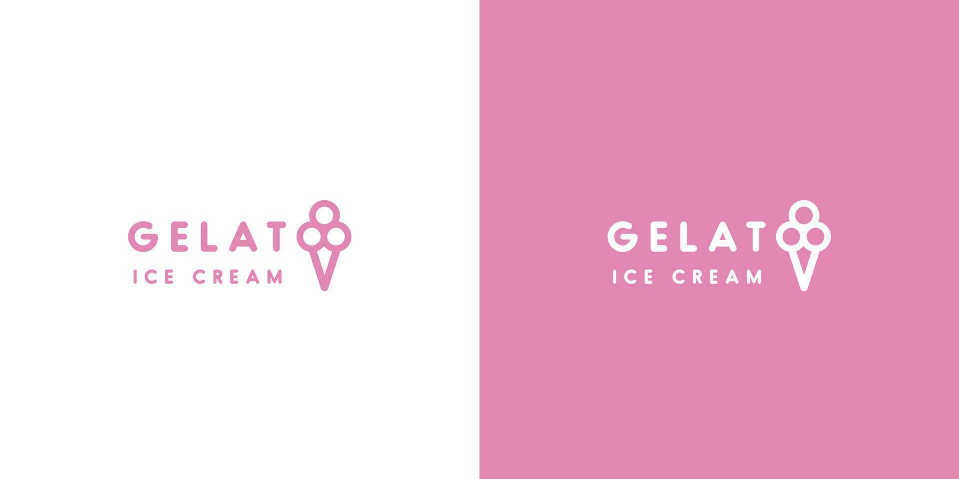 Illustration of a minimalist gelato logoIcon vector symbol flat simple silhouette lettering alphabet font milk ice cream drink creative ideafast food that is cold, pink, and elegant Scoop cone sundae