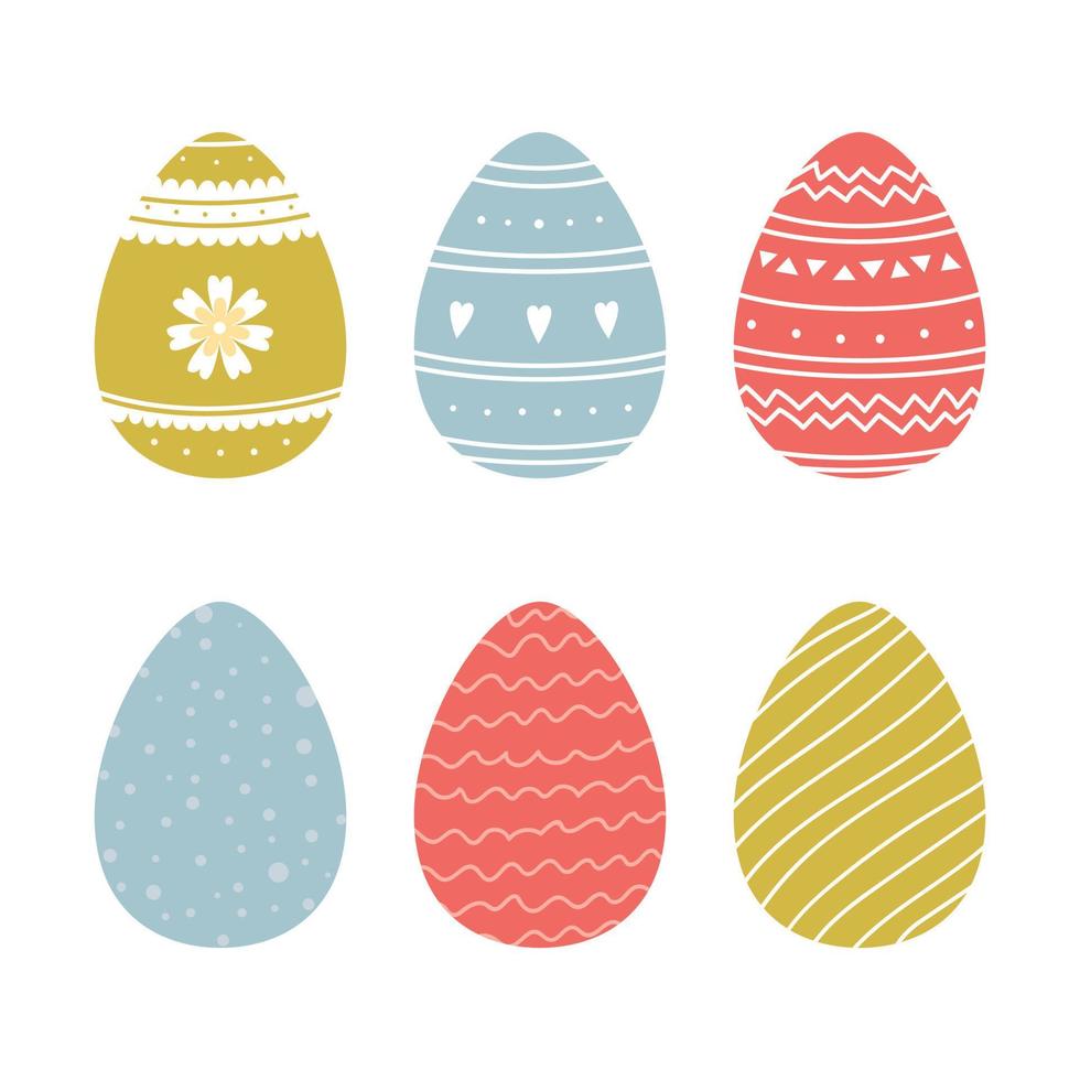Set of simple Easter eggs with different pattern isolated on white background. Colorful cartoon vector illustration. Design element for greeting card, invitation, print