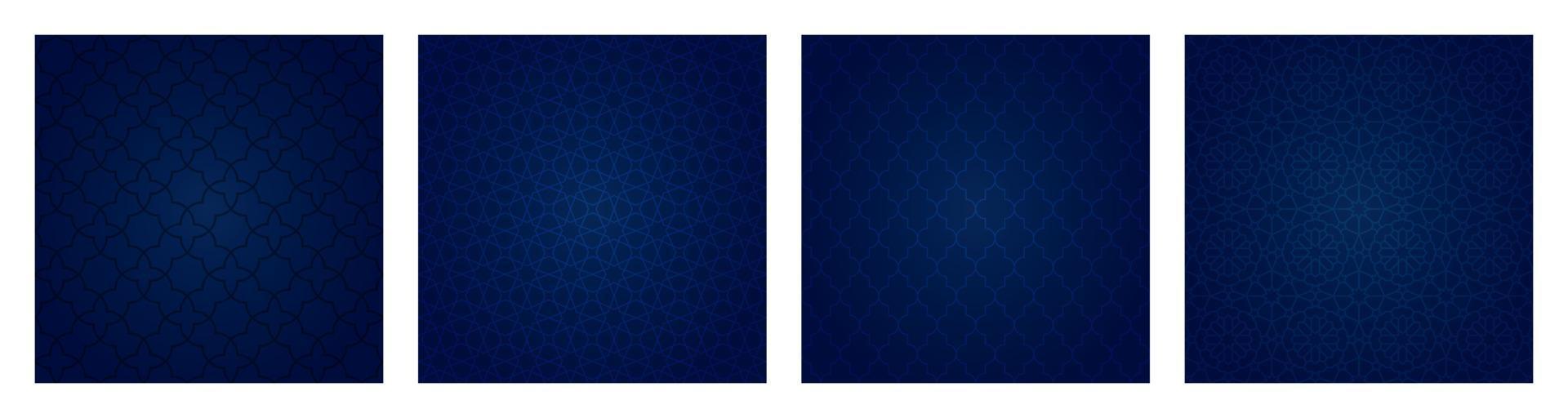 Set of dark blue gradient background with Arabian patterns. Arabic Mosaic Ornament Background. Muslim Decoration. Ramadan Kareem, Berat Kandil Islamic background vector