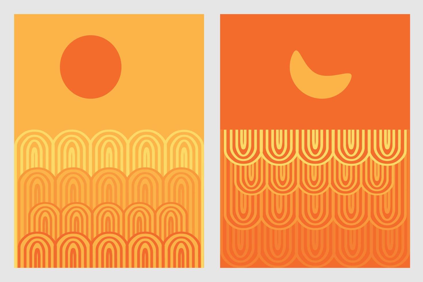 resumen ilustración naranja monocromo boho Arte con geométrico línea como paisaje antecedentes vector