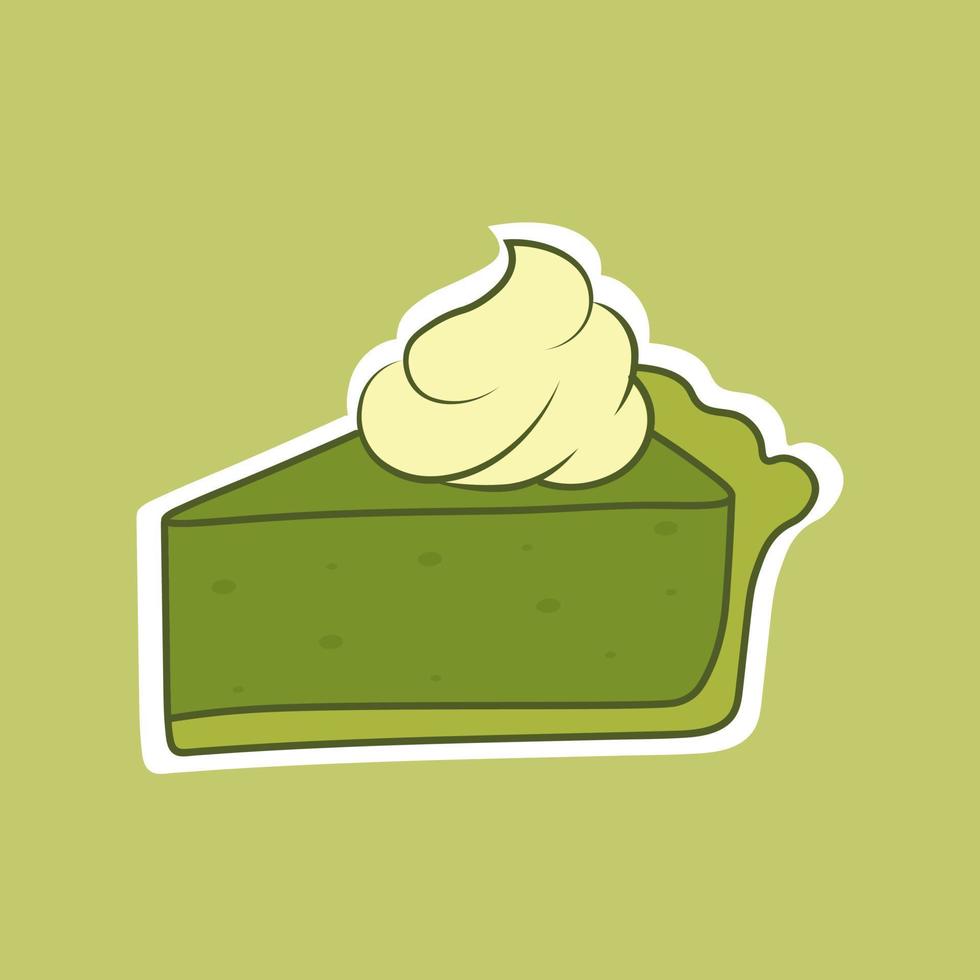 Matcha pie slice.Doodle vector illustration. Isolated on a white background