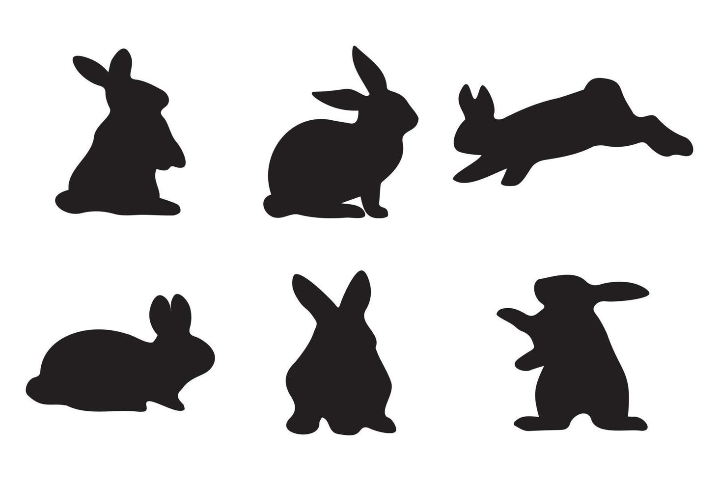 Rabbit in different positions clipart set. Easter bunny black silhouette collection. Isolated on white background. Vector illustration