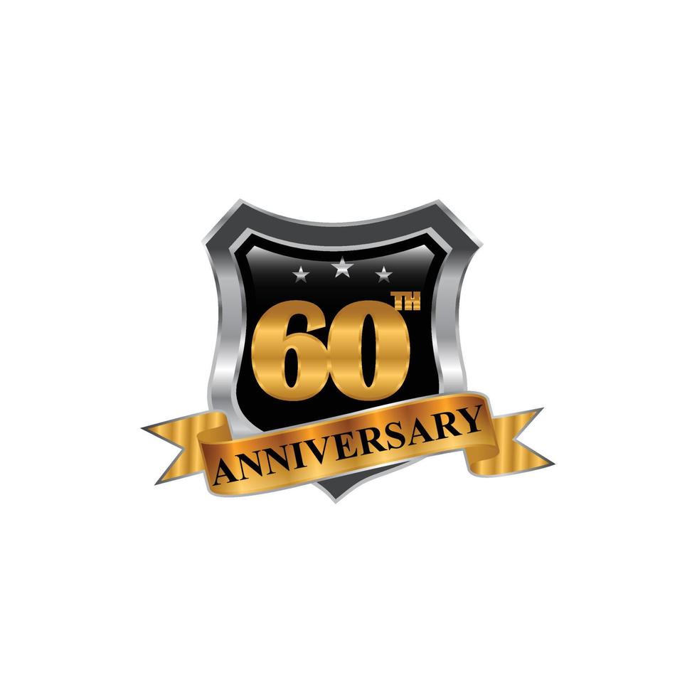 Anniversary Celebration Vector Logo. th Anniversary Gold Icon with Stars and Frame.