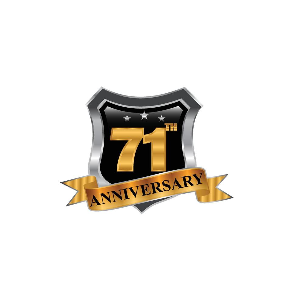 Anniversary Celebration Vector Logo. th Anniversary Gold Icon with Stars and Frame.