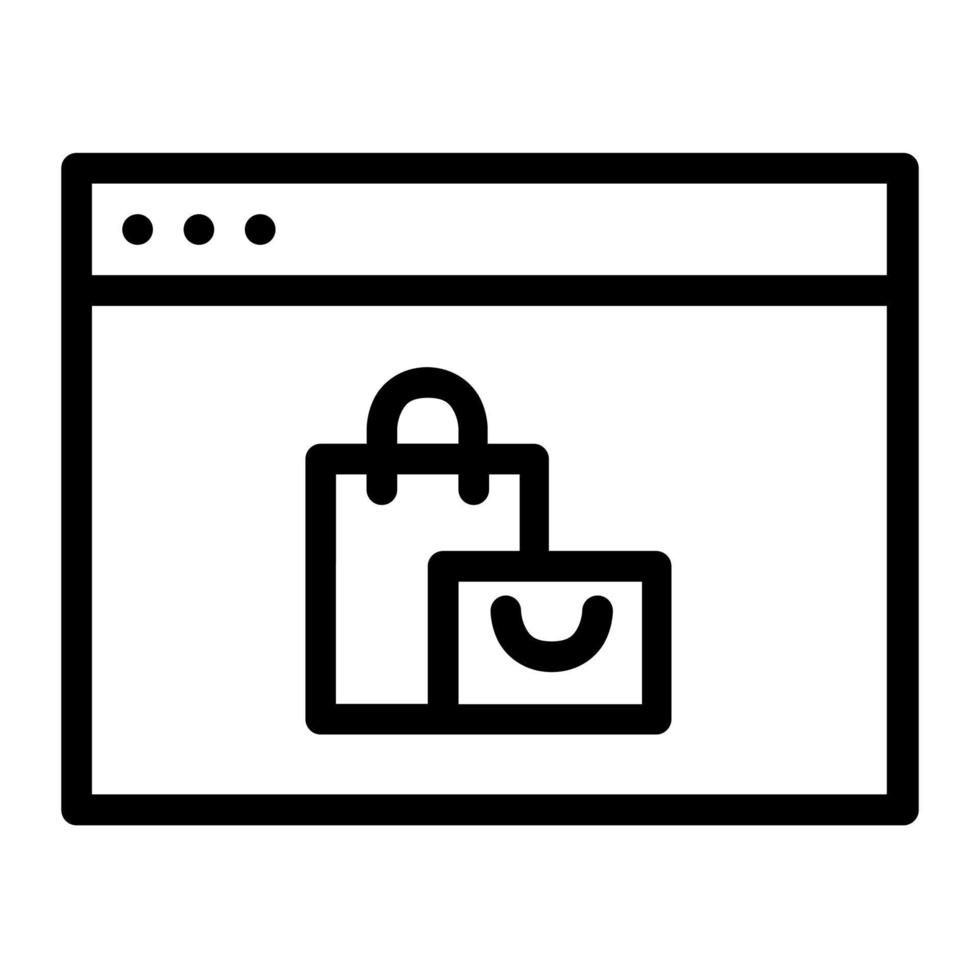 Online shop in outline icon. Browser window with shopping bag vector