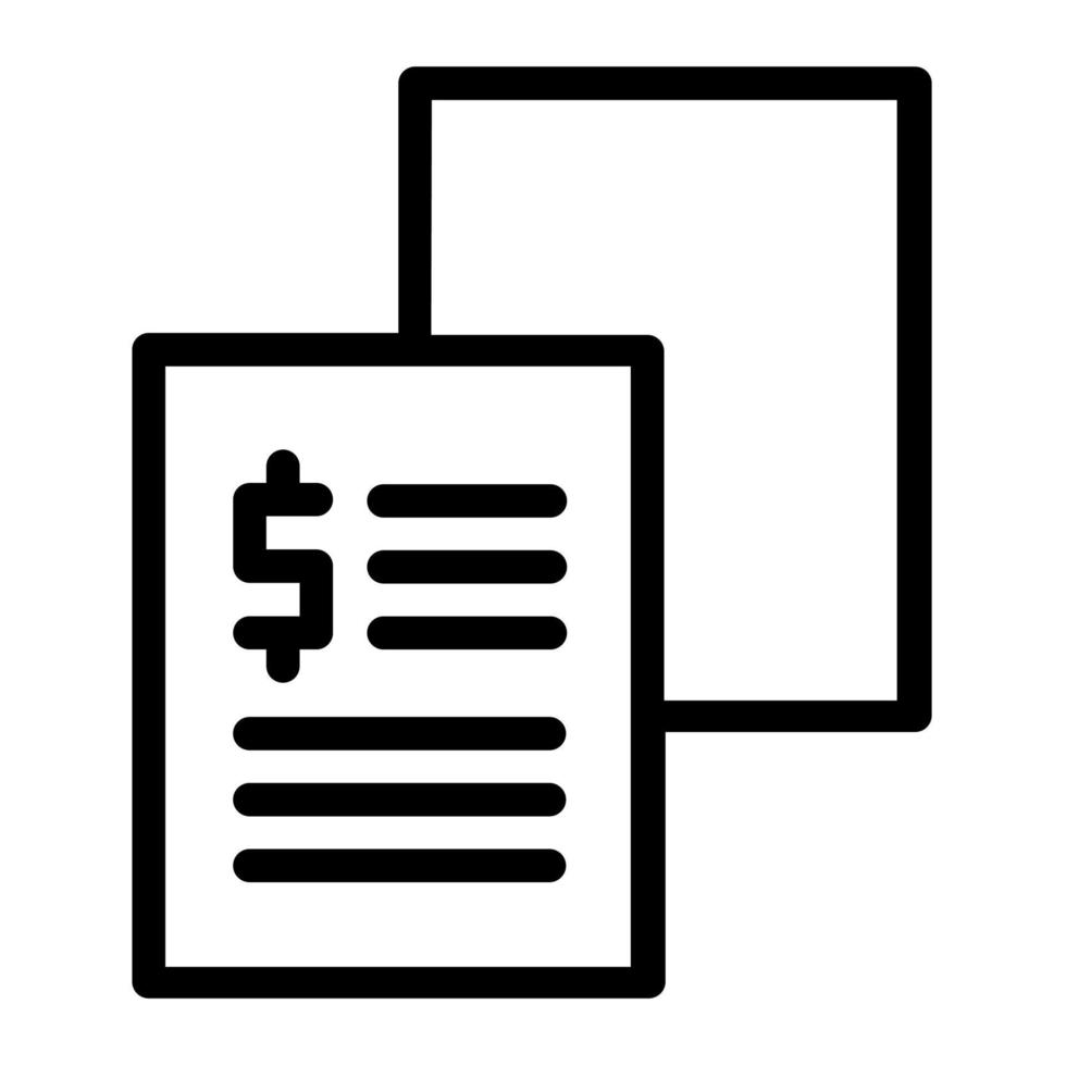 factura, recibo, pago, informe, transacción documento en contorno icono vector