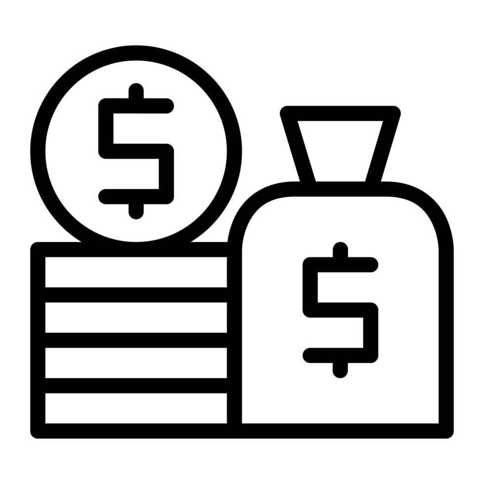 Isolated dollar money in outline icon on white background. Income, revenue, saving money, profit, payment, business vector