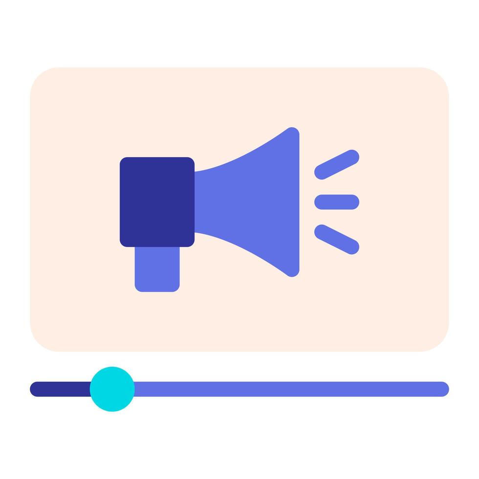 Isolated video advertising in flat icon on white background. Advertisement, promotion, marketing, bullhorn, megaphone vector