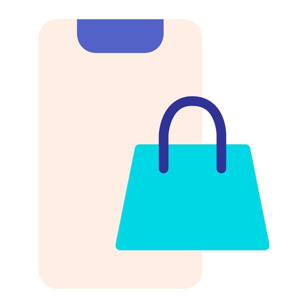 Isolated online shop in flat icon on white background. Market place, shopping bag, smartphone vector