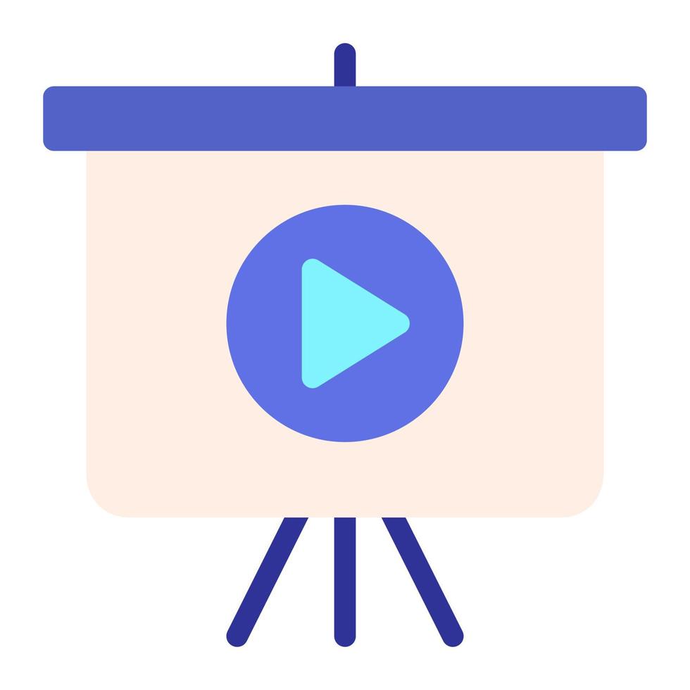 Isolated video presentation in flat icon on white background. Marketing presentation, business vector