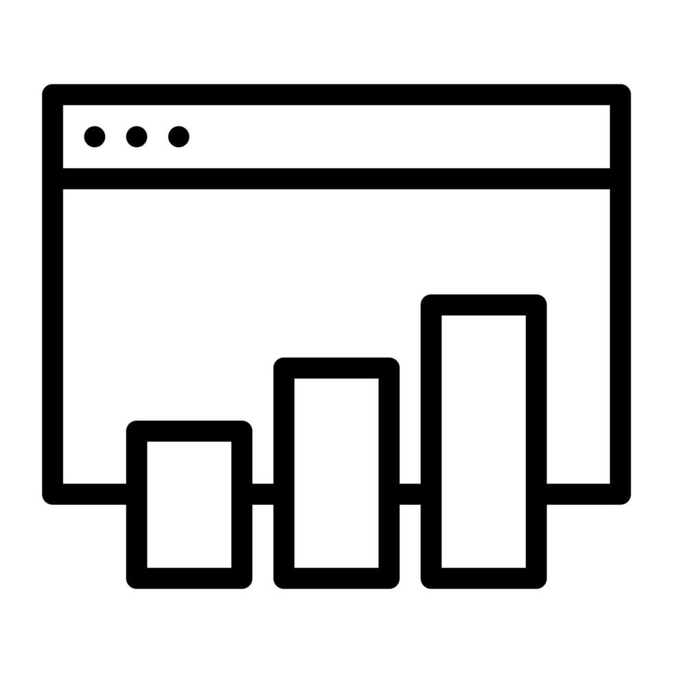 Isolated web analytics in outline icon on white background. Growth, seo and web, statistics, graph, bar vector